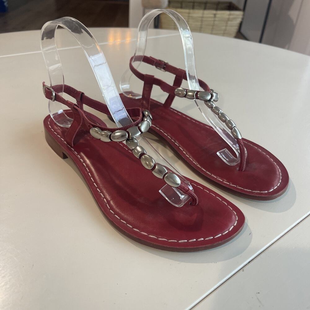 BERNARDO RED LEATHER WOMENS SANDALS SIZE 9.5 Vero Cuoio Silver Beads Things